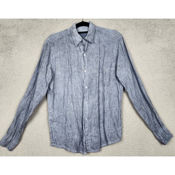 HARIS COTTON Shirt Mens Small Blue Button Up Long Sleeve 100% Linen Greece - Picture 2 of 8